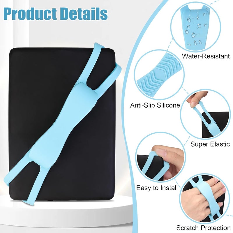 Dexspoeny 2 Pack Silicone Hand Straps for Kindle and Tablets, Secure Lightweight Finger Grip Holder for 4.7-8" Kindle Paperwhite/iPad/Samsung/Kobo/Oasis/Fire/Sony/Lenovo E-Readers (Blue+Green) - Image 3